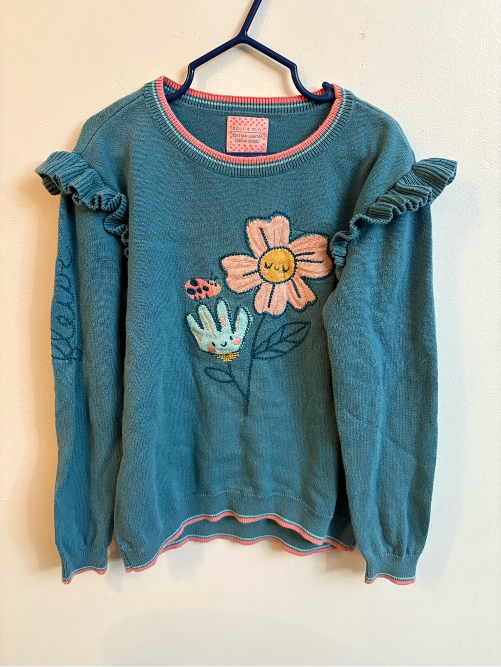 Souris mini Teal Floral Ruffle Sweatshirt 7 years